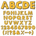 Colored chopped alphabet, numbers and signs with warning markings. Isolated vector objects. Royalty Free Stock Photo